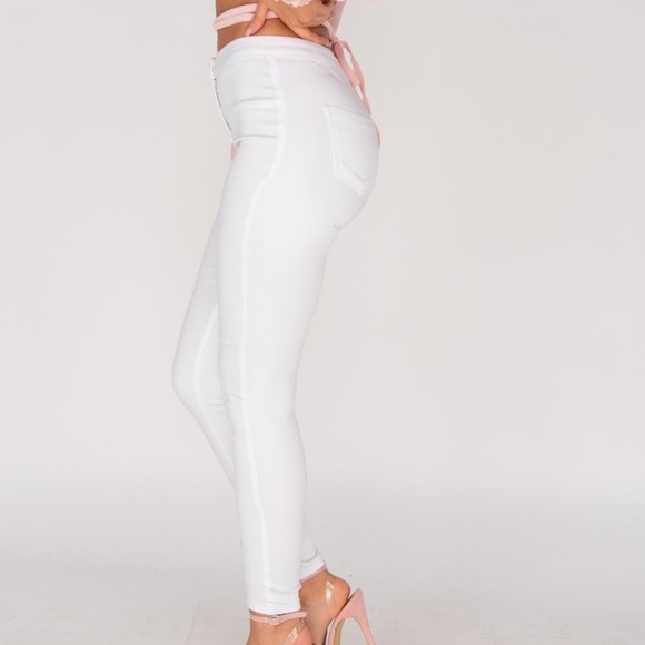 White High Waist Skinny Denim Jeggings - Picture 2 of 14